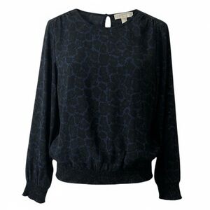 Michael Kors Blouse Size Medium Sheer Chiffon Snakeskin Smocked Shirred Hem